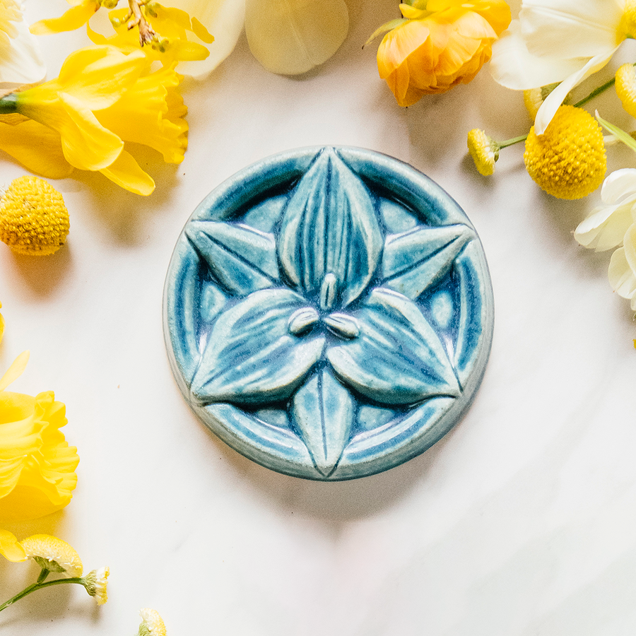 This tile features the matte french blue Peacock glaze.