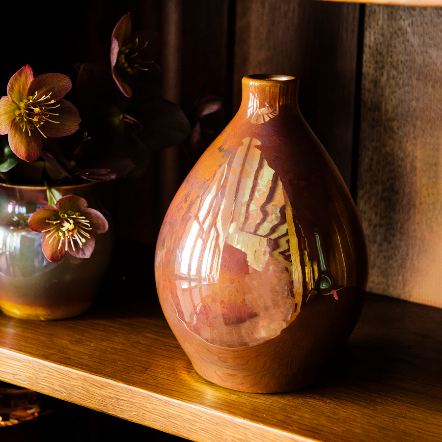 A detail shot of a Blush Iridescent glaze shows that variation in the glaze's surface.