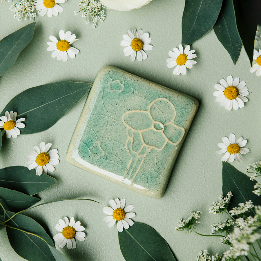 This tile features the glossy pale blue Celadon glaze.