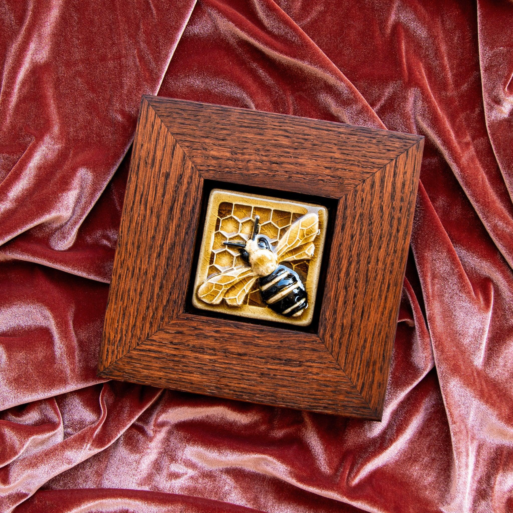 Framed Hand-Painted Bee Tile