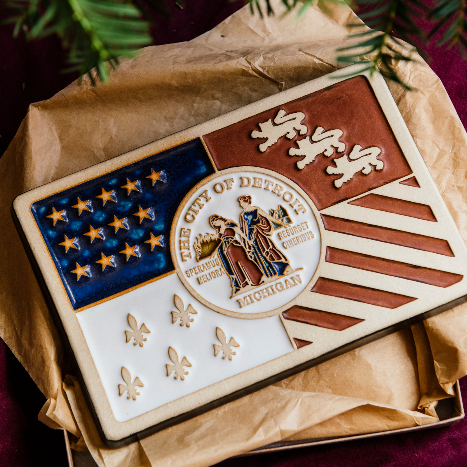 Hand-Painted Detroit Flag Tile