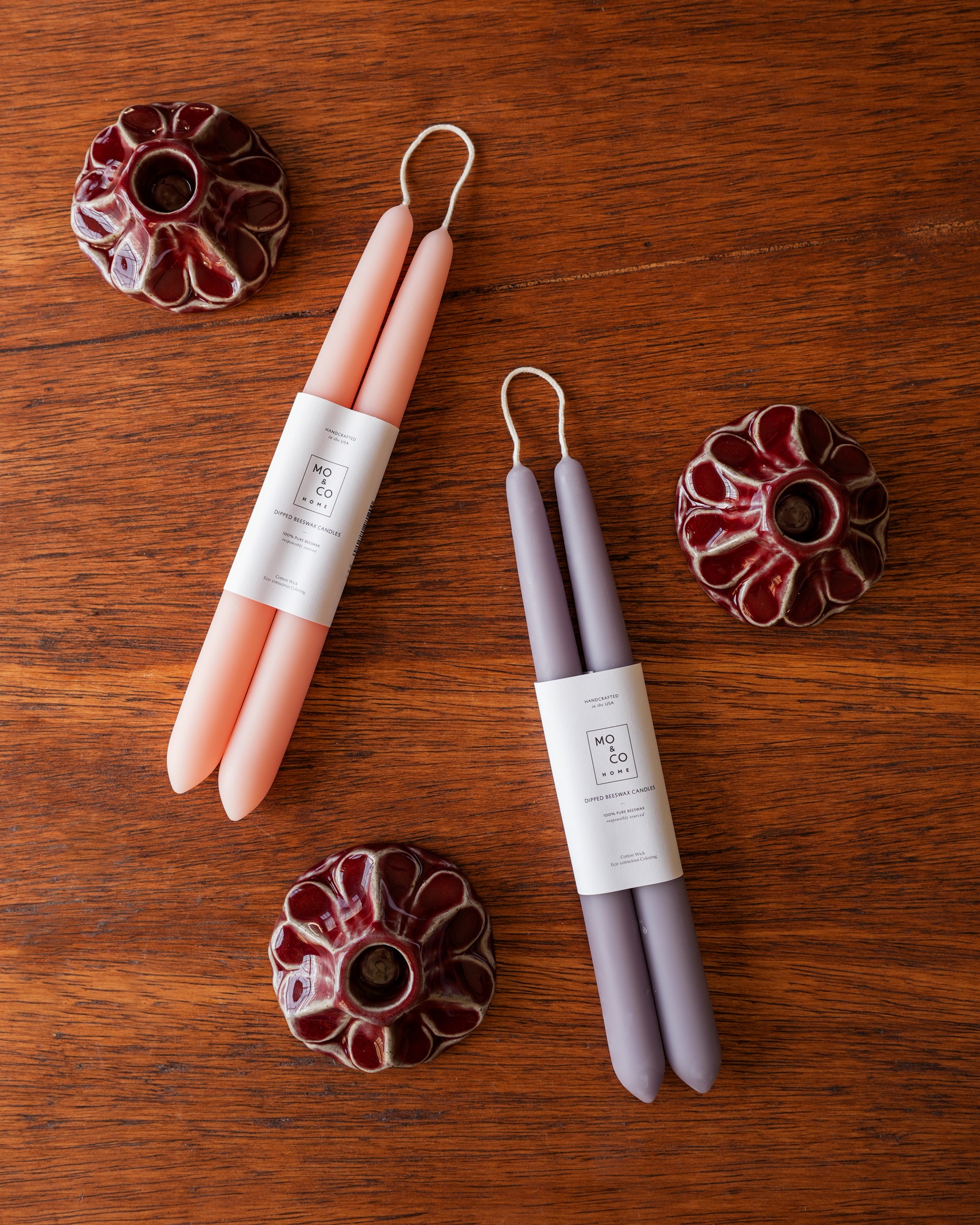 Mo&Co Home | 10" Beeswax Taper Candle Pair