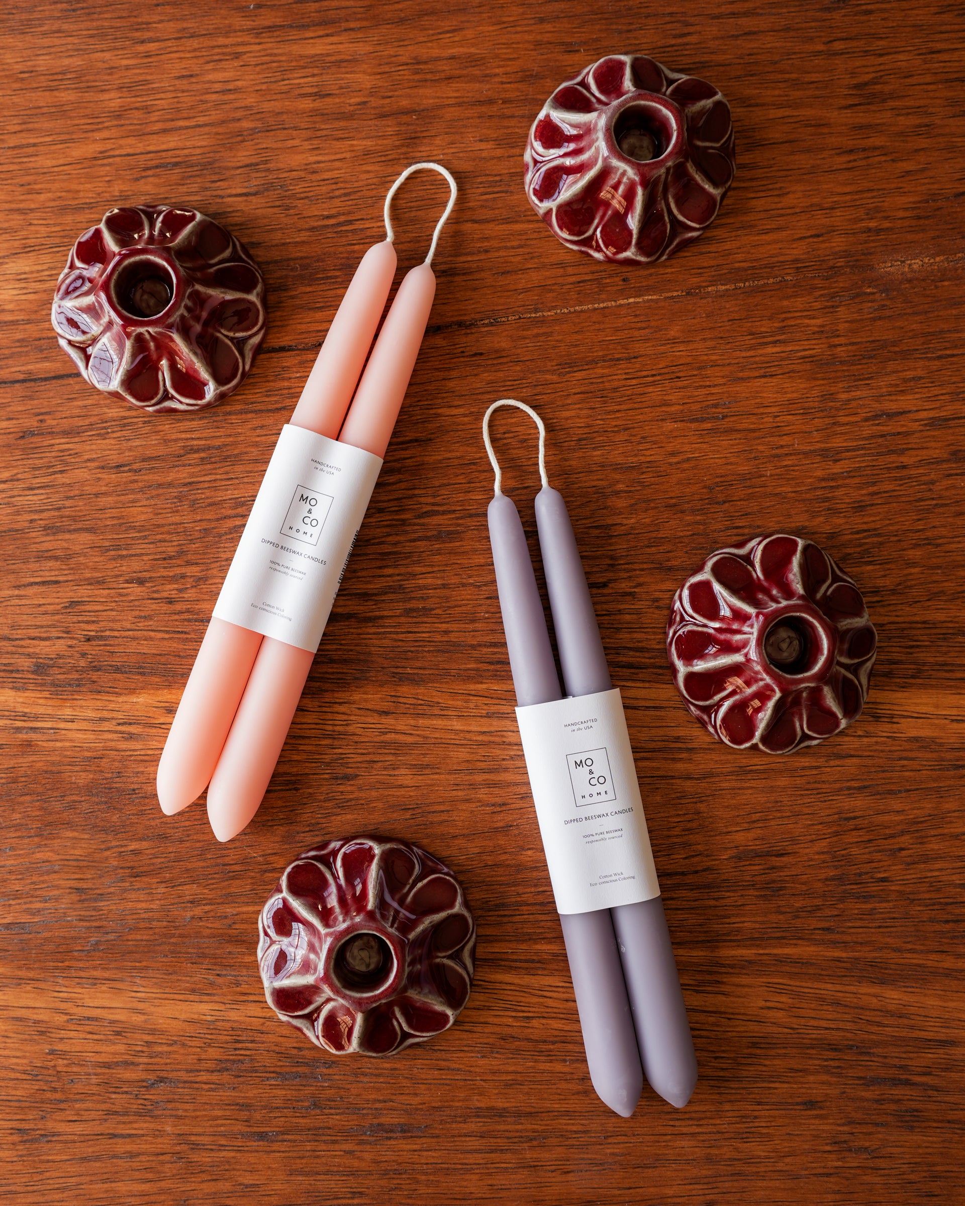 Mo&Co Home | 10" Beeswax Taper Candle Pair