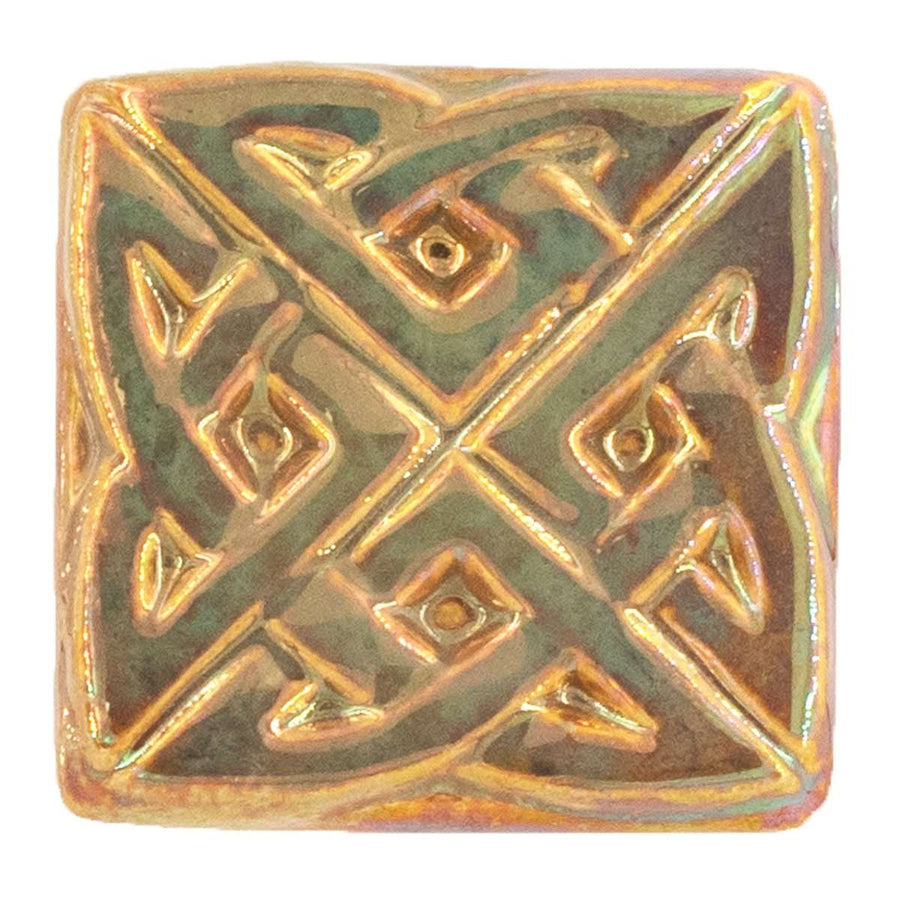 This Eternity Knot Tile features the gold metallic finish that has many variations. Depending on the lighting in the room, these pieces will pick up different hues.