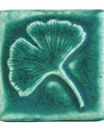 This Ginkgo Tile features the matte blueish-green Pewabic Green glaze.