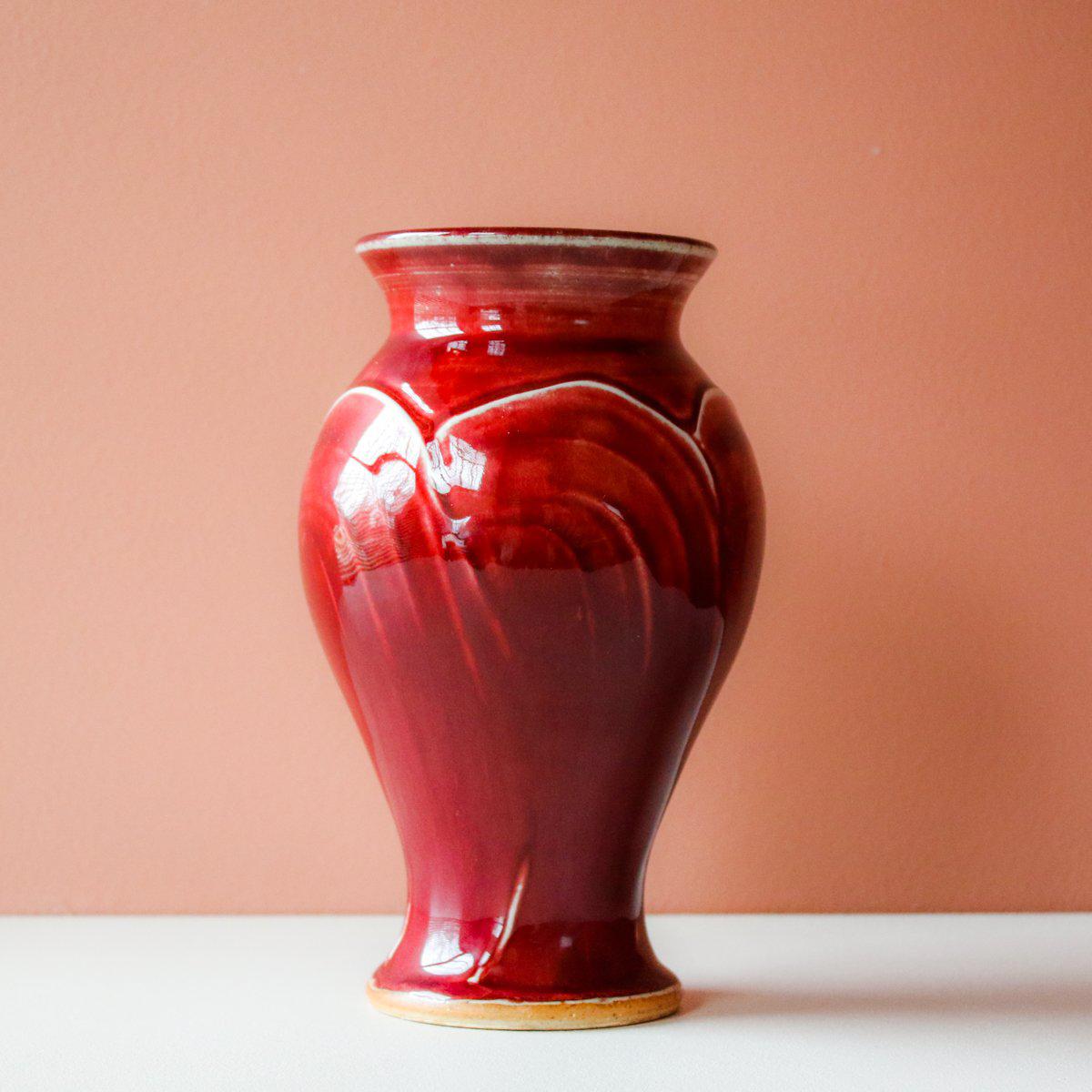 This vase features the the glossy, deep red Winterberry glaze.