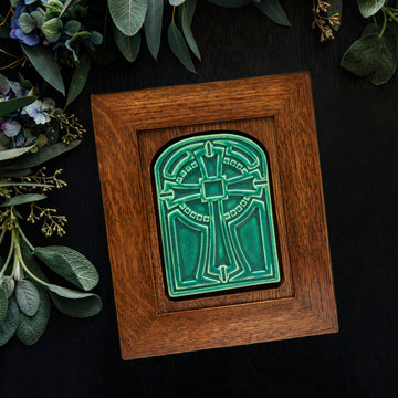 Framed Cross Tile | Pewabic Green