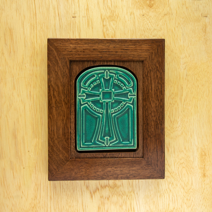 Framed Cross Tile | Pewabic Green