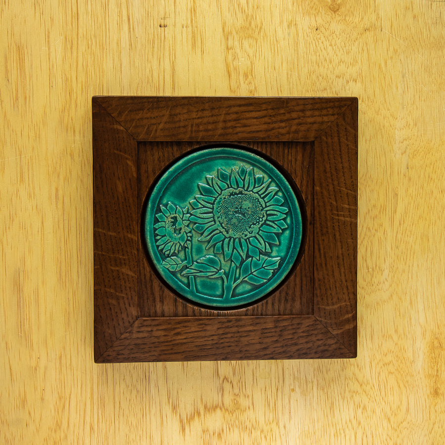 Framed Sunflower Trivet Tile | Pewabic Blue