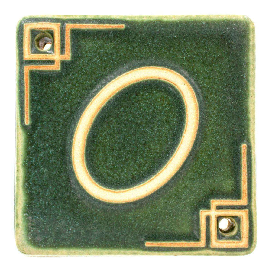 The Craftsman style ceramic 0 address number is in the matte green Leaf Glaze option.