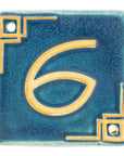 The Craftsman style ceramic 6 address number is in the matte blue Peacock glaze option.