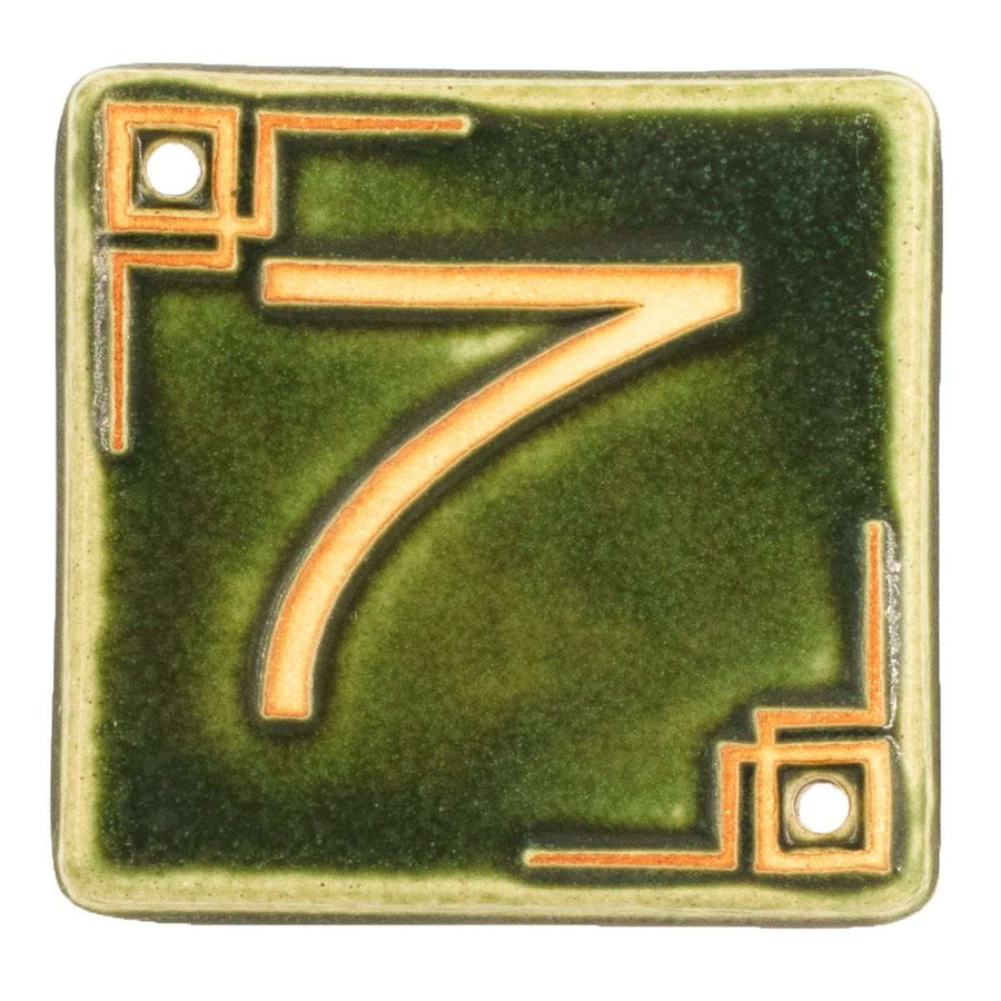The Craftsman style ceramic 7 address number is in the matte green Leaf glaze option.