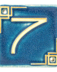 The Craftsman style ceramic 7 address number is in the matte blue Peacock glaze option.