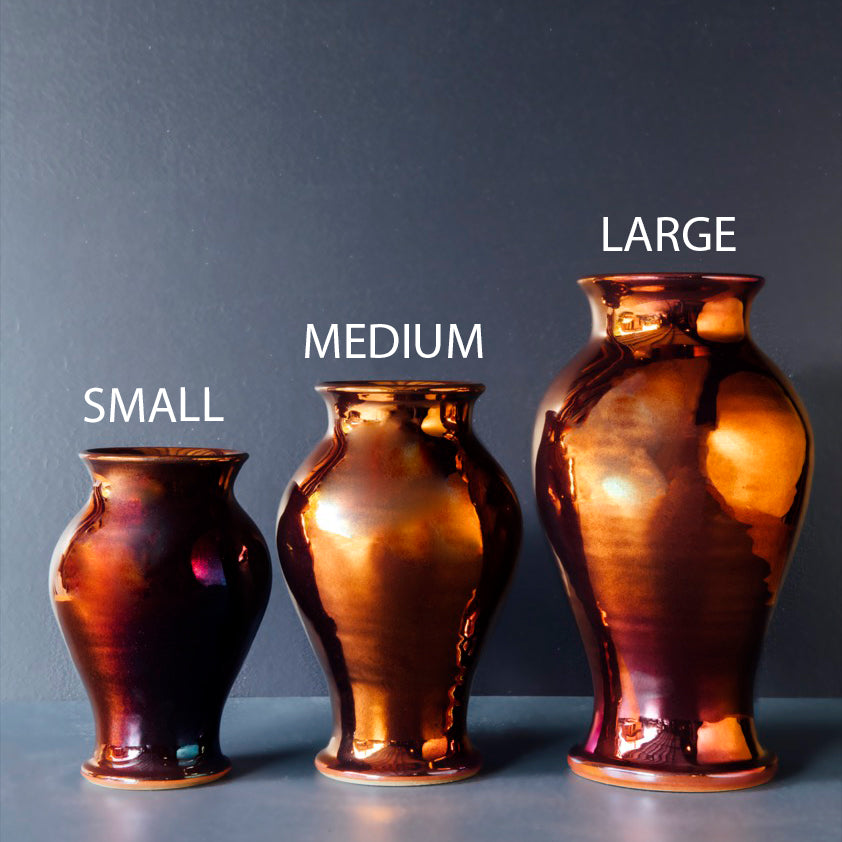 A chart highlights the difference between the small, medium, and large classic vases. Each piece is 2 to 4 inches taller than the vase below it.