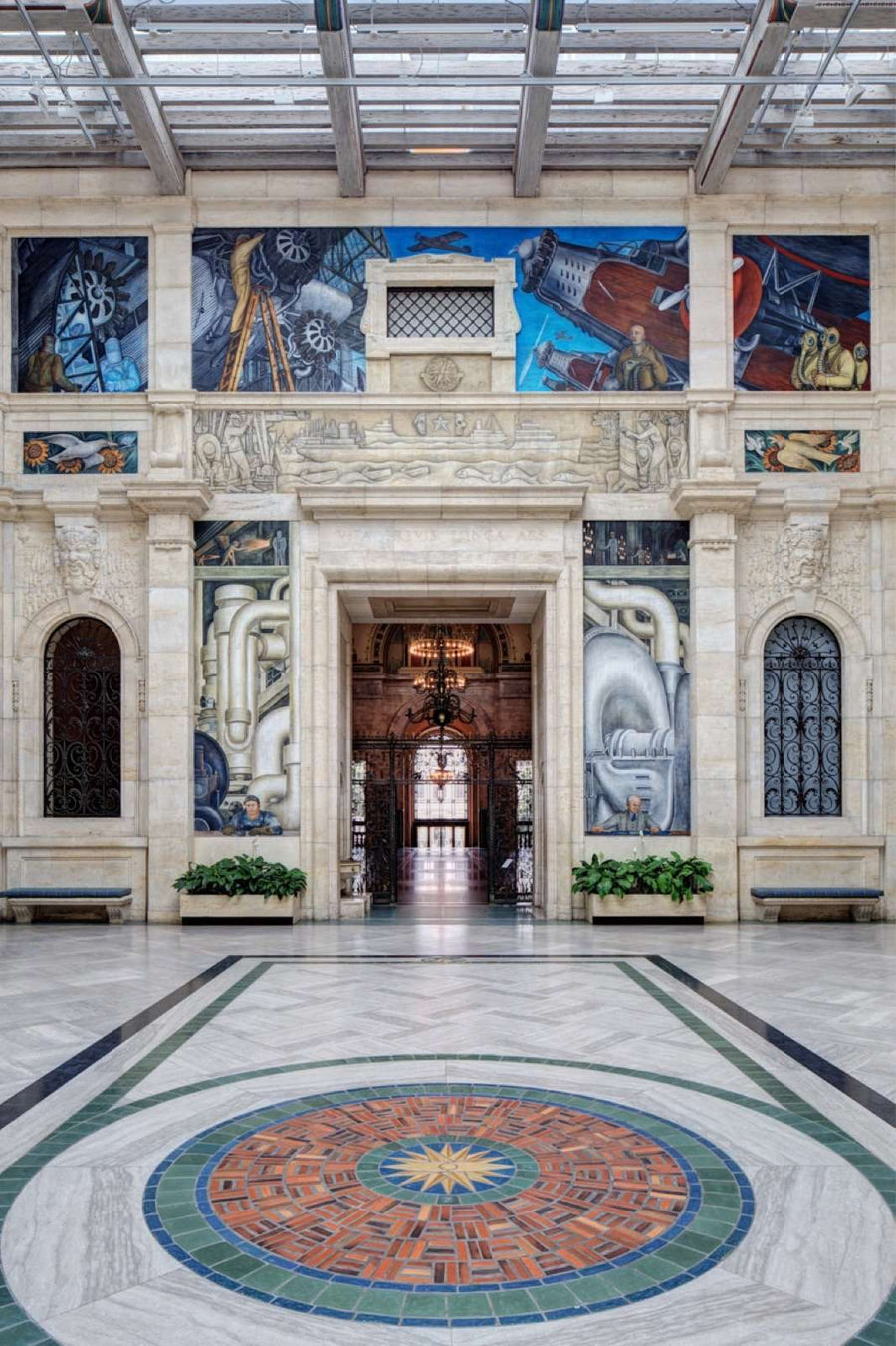 The floor tiles form a medallion pattern.