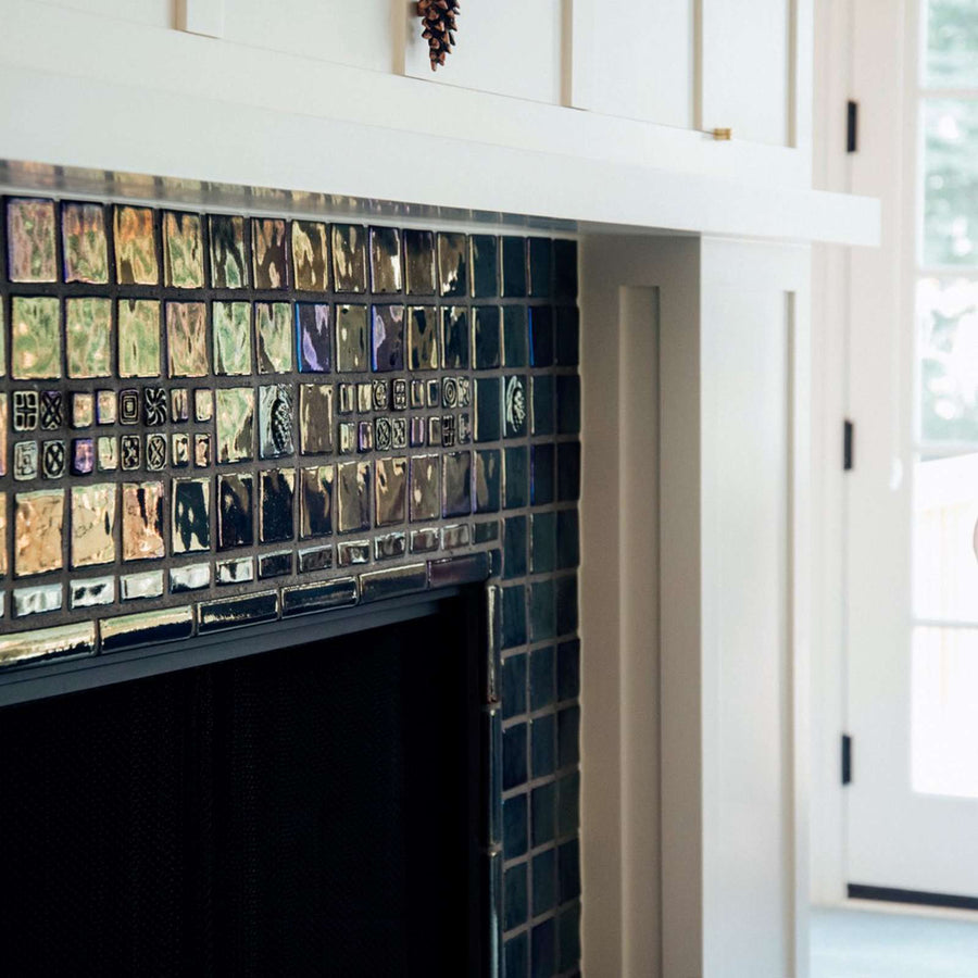 Ceramic Iridescent Fireplace with 2x2 accents