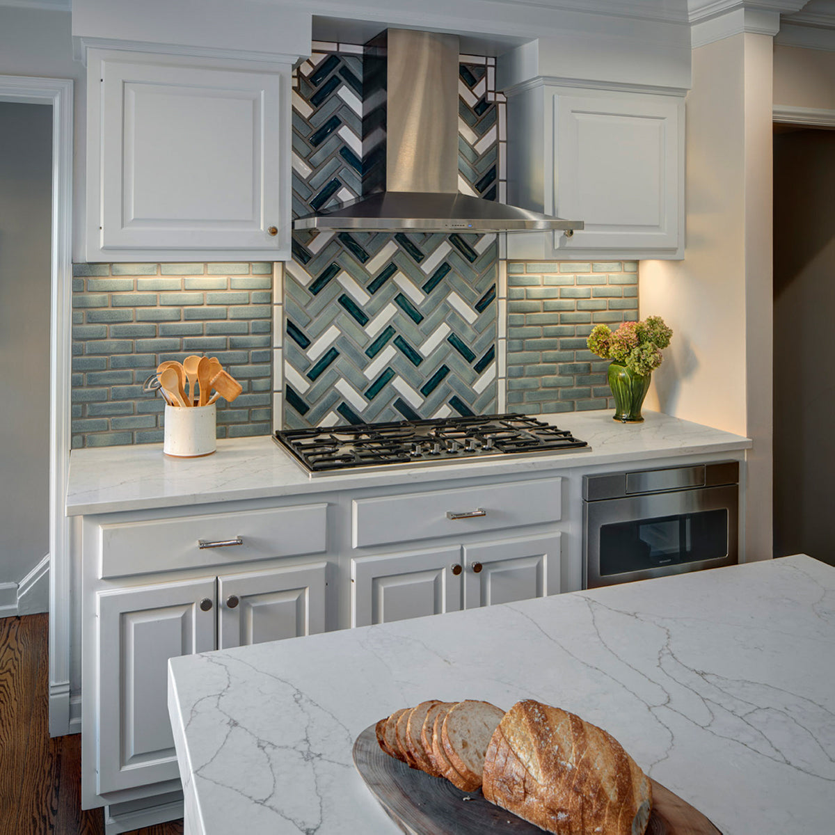 Spearmint Herringbone Backsplash