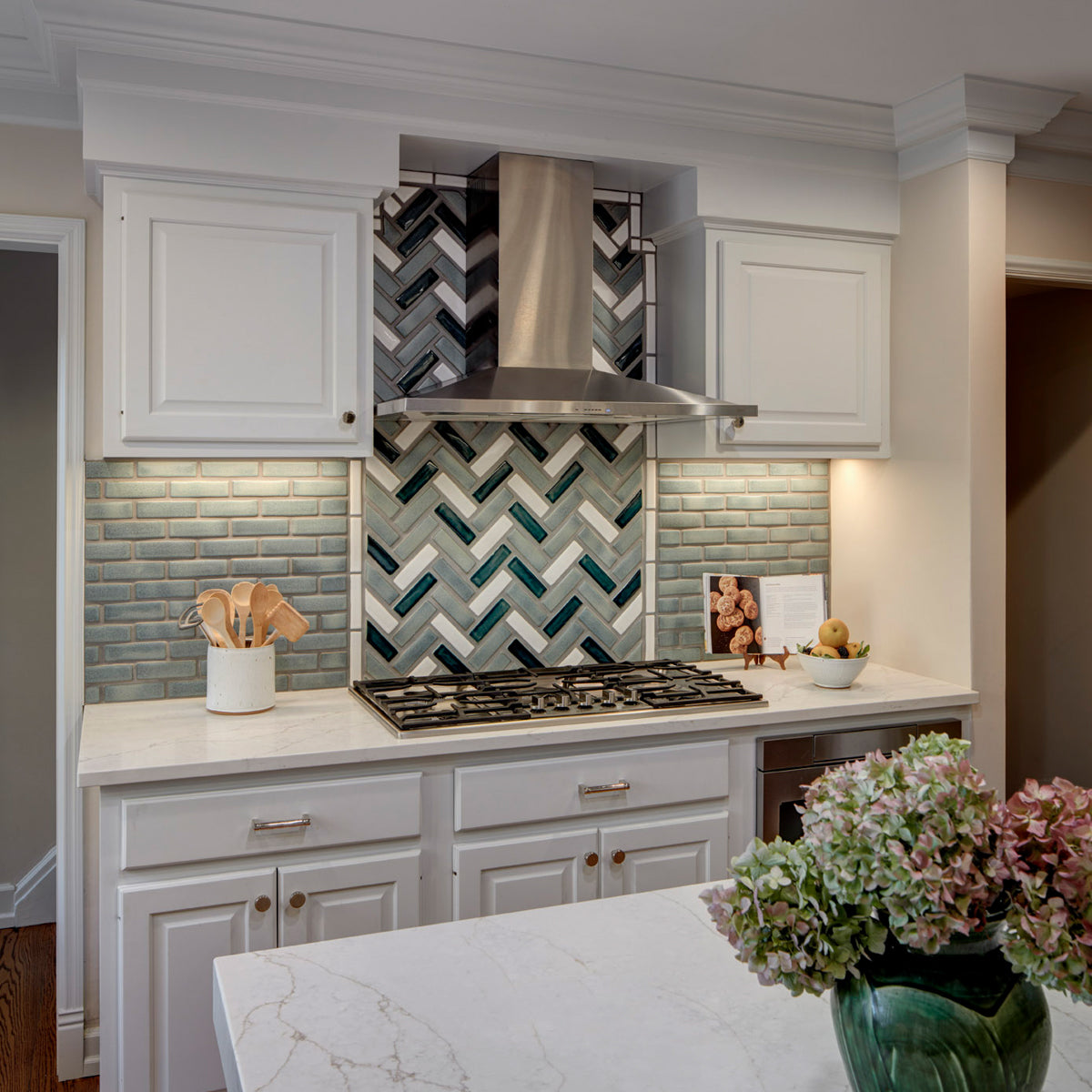 Spearmint Herringbone Backsplash