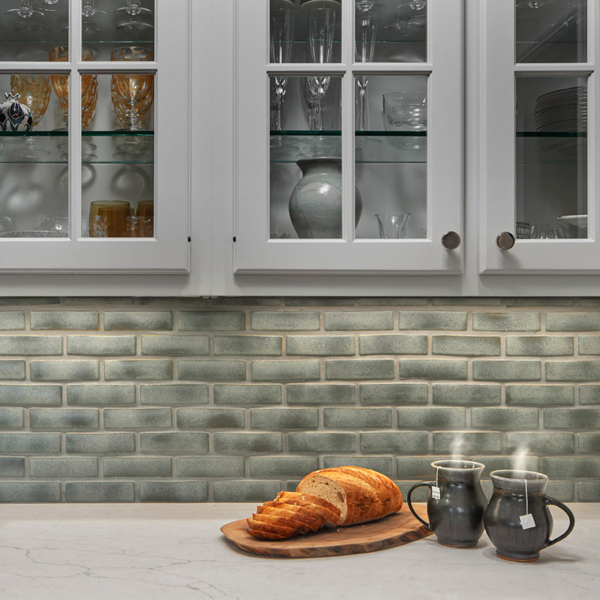 Spearmint Herringbone Backsplash
