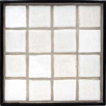 One square foot of Bois Blanc tile blend includes satin and matte 3x3 tiles in a mixture of pure white and cream colors.