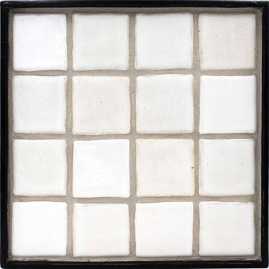 One square foot of Bois Blanc tile blend includes satin and matte 3x3 tiles in a mixture of pure white and cream colors.