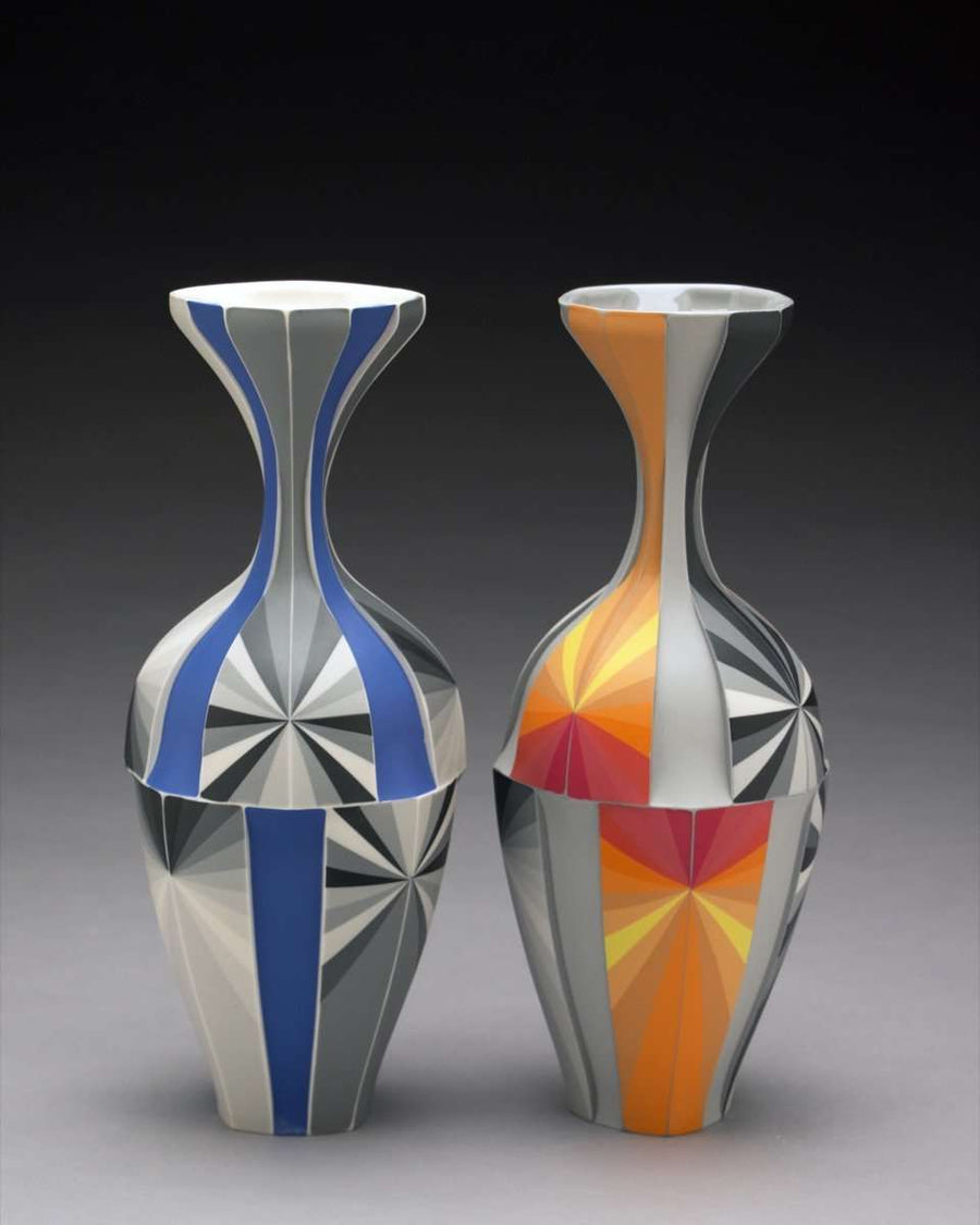 Ceramic Orange Vase and Delphinium Vase