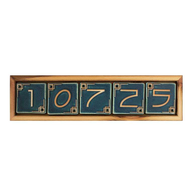 The light wooden address frame holds Charcoal deep gray numbers.