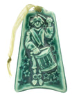 This ornament comes in a matte turquoise green glaze with a pale green ribbon.