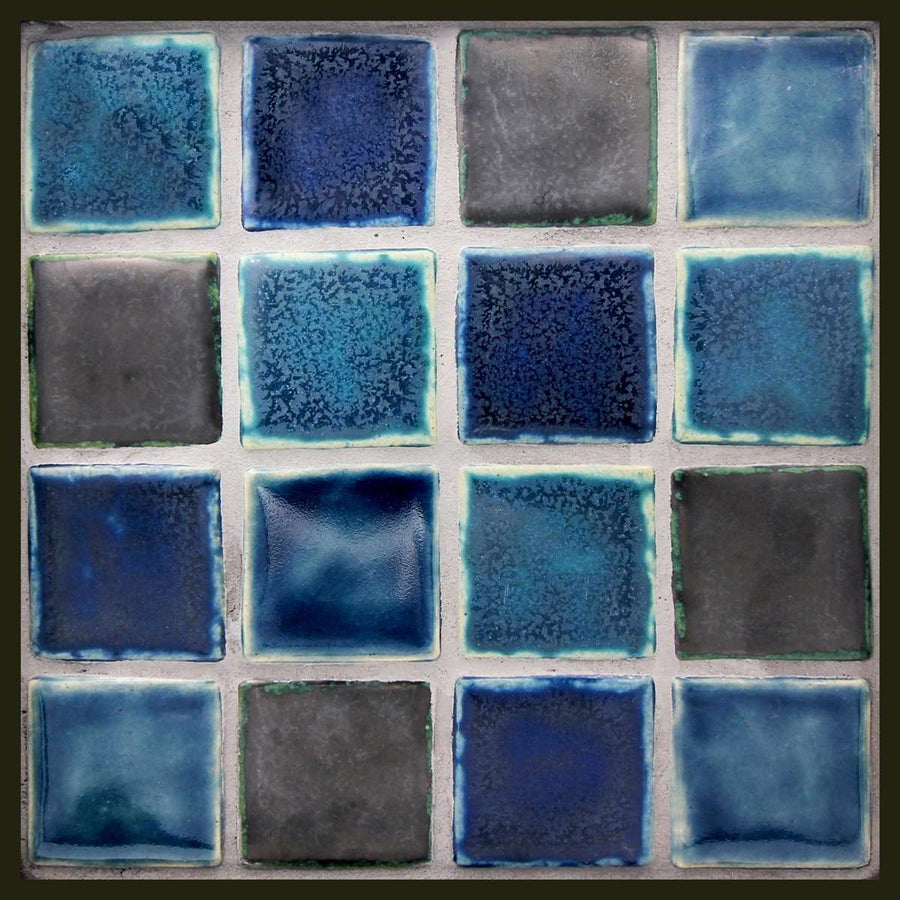 One square foot of Belle Isle tile blend includes glossy and matte 3x3 tiles in a mixture of blue and gray colors.