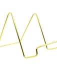 Angled view of 3" gold wire frame stand on white background